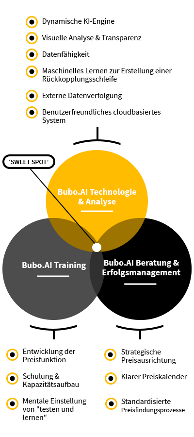 Bubo.AI Venn-Diagramm: Bubo.AI Technologietraining und -beratung für eine wettbewerbsfähige Preisstrategie